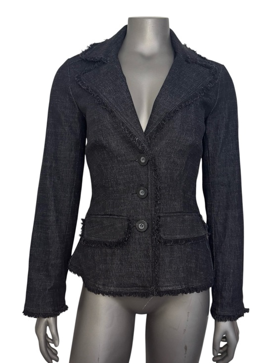 Cache Jackets & Blazers - Cache Denim Blazer Jacket Womens 2 Black Frayed-Trim Notched Office